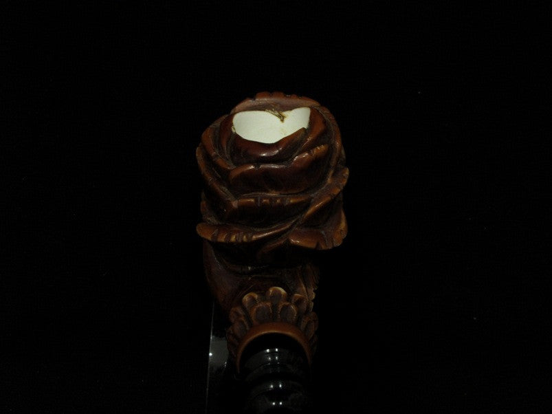 Dark Patina Rose in Lady Hand Meerschaum Block Pipe Acrylic stem Big Bowl 3127