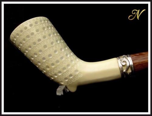 Lattice Stallion Horn Meerschaum Pipe Special Built w/out Screw Silver Ring 2911