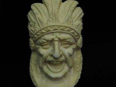 Indian Chief in Reverse Dragon Claw Native Meerschaum Pipe Gift Full Bent 6560
