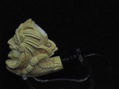 Indian Chief in Reverse Dragon Claw Native Meerschaum Pipe Gift Full Bent 6560