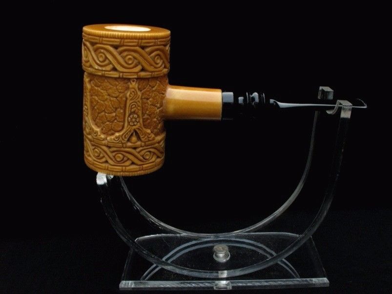 Masonic Mason Level Hammer Turkish Block Meerschaum Pipe Sitter Acrylic Big 6088