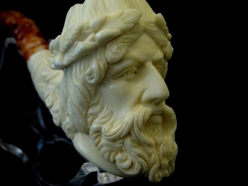 Zeus Mythological Meerschaum Pipe Block collectible pipes Yellow Big Bowl 8208