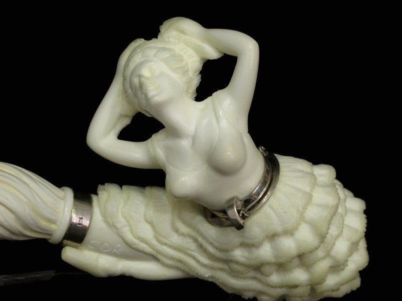 Dancing Ballerina Block Meerschaum Pipe w/Lid, Acrylic, 925 Silver Rare Big 6033