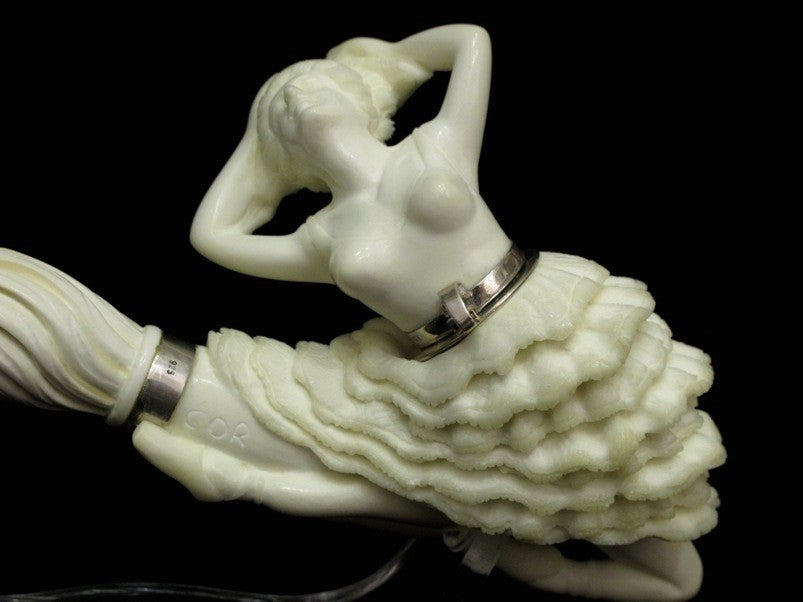 Dancing Ballerina Block Meerschaum Pipe w/Lid, Acrylic, 925 Silver Rare Big 6033