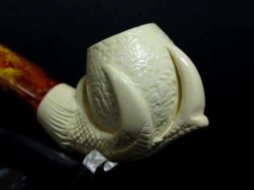 Eagle Claw & Egg Full Bent Small Meerschaum Pipe Block Hand made Long Stem 9834