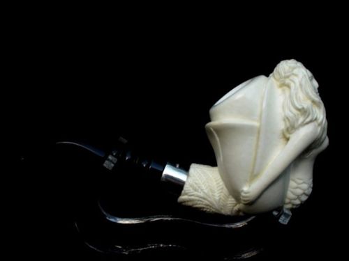 Mermaid Girl Turkish Block Meerschaum Pipe Silver Ring 3/4 Bent Acrylic Big 6919