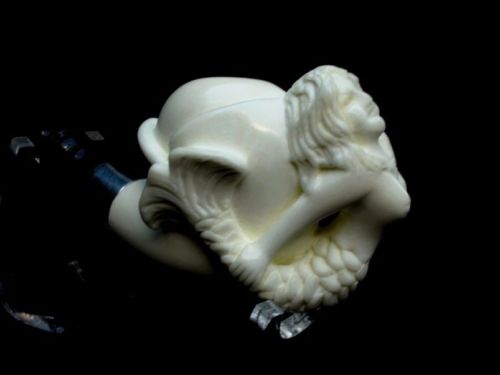 Mermaid Nude Turkish Block Meerschaum Pipe Mythological Acrylic Silver Ring 4519