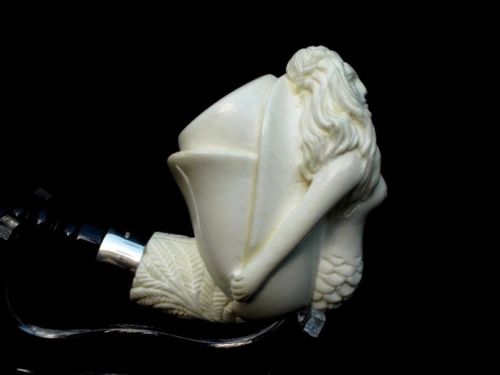 Mermaid Girl Turkish Block Meerschaum Pipe Silver Ring 3/4 Bent Acrylic Big 6919