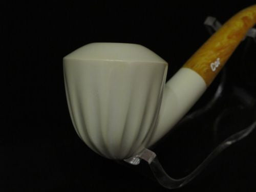 Smooth 3/4 Bent Paneled Apple Block Meerschaum Pipe Tobacco Smoking w/Case 3994
