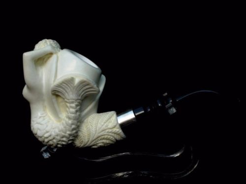Mermaid Girl Turkish Block Meerschaum Pipe Silver Ring 3/4 Bent Acrylic Big 6919