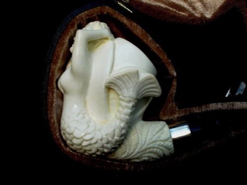 Mermaid Girl Turkish Block Meerschaum Pipe Silver Ring 3/4 Bent Acrylic Big 6919