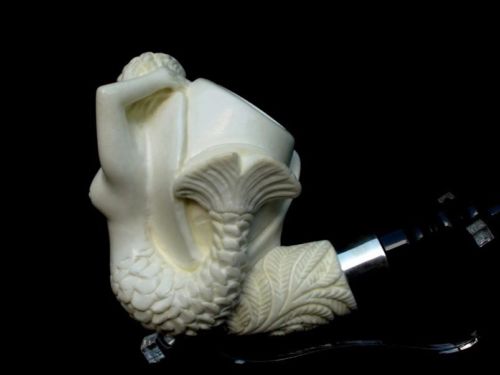 Mermaid Girl Turkish Block Meerschaum Pipe Silver Ring 3/4 Bent Acrylic Big 6919