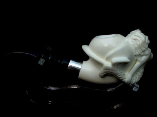 Mermaid Nude Turkish Block Meerschaum Pipe Mythological Acrylic Silver Ring 4519