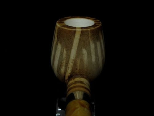 Striped Straight Billiard Meerschaum Pipe Sea foam 925 Silver Brown Patina 4726