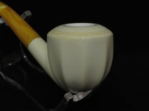Smooth Paneled Striped Bent Apple Block Meerschaum Pipe Christmas Gift Case 2762