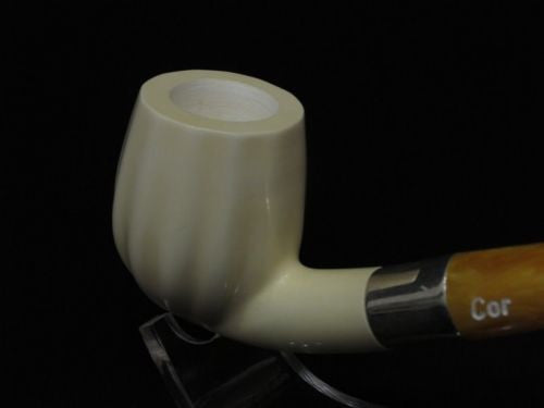 Paneled Bent Billiard Block Meerschaum Pipe Seafoam 925Sterling Silver Band 2867