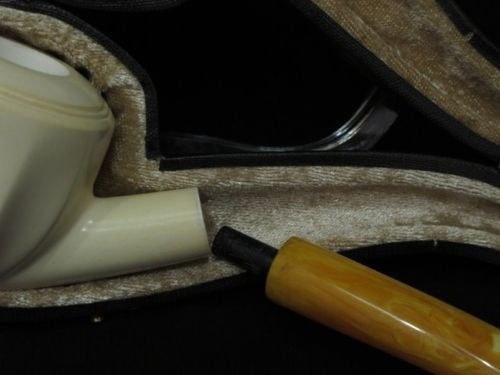 Smooth Paneled Striped Bent Apple Block Meerschaum Pipe Christmas Gift Case 2762