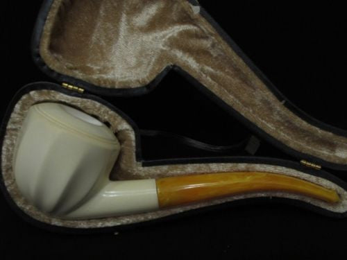 Smooth Paneled Striped Bent Apple Block Meerschaum Pipe Christmas Gift Case 2762