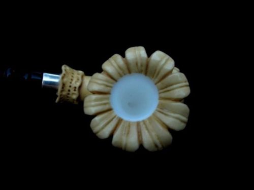 Yellow Poppy in King Hand Turkish Block Meerschaum Pipe Silver Ring 2 Stems 9979