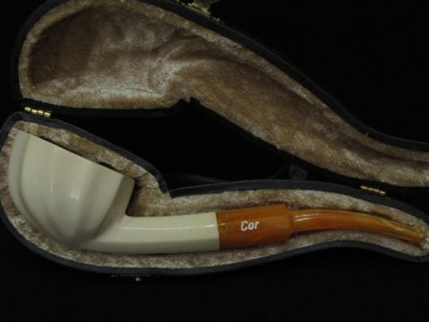 Half Apple Bent Block Meerschaum Pipe Eclipse Shank Paneled Gift Case Cor 3836