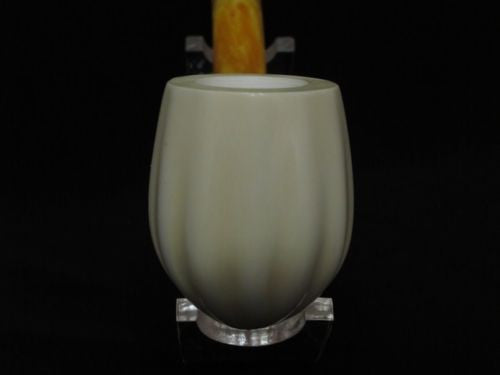 Paneled Bent Billiard Block Meerschaum Pipe Seafoam 925Sterling Silver Band 2867
