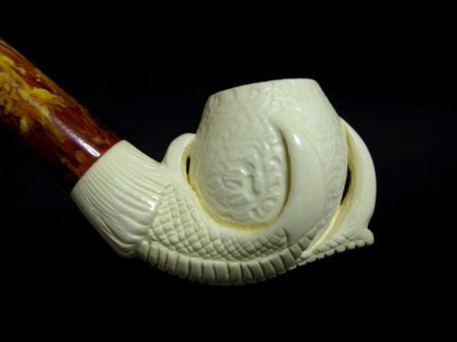 Eagle Claw & Egg Full Bent Small Meerschaum Pipe Block Hand made Long Stem 9834