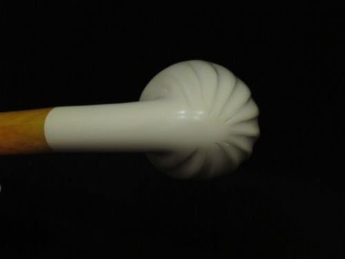 Smooth 3/4 Bent Paneled Apple Block Meerschaum Pipe Tobacco Smoking w/Case 3994