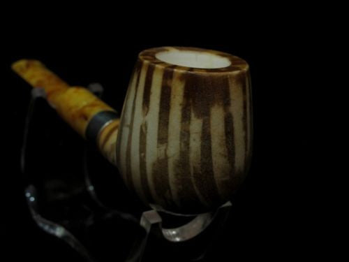 Striped Straight Billiard Meerschaum Pipe Sea foam 925 Silver Brown Patina 4726