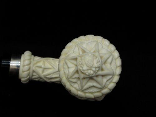 Ottoman Geometric Block Meerschaum Pipe w/a Lid, Silver Band, Acrylic Rare 7590