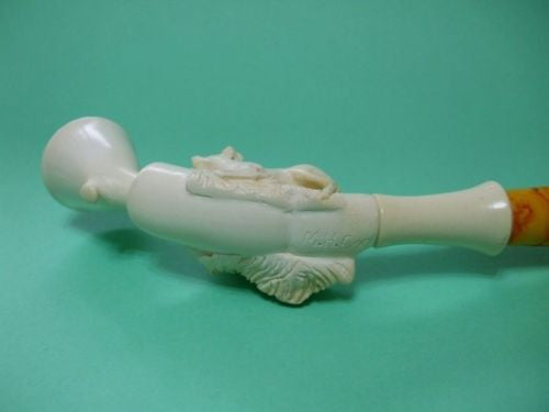 Lion Hunts Gazelle Block Meerschaum Pipe Animals Wild Hunt scene by H. Cor 9827