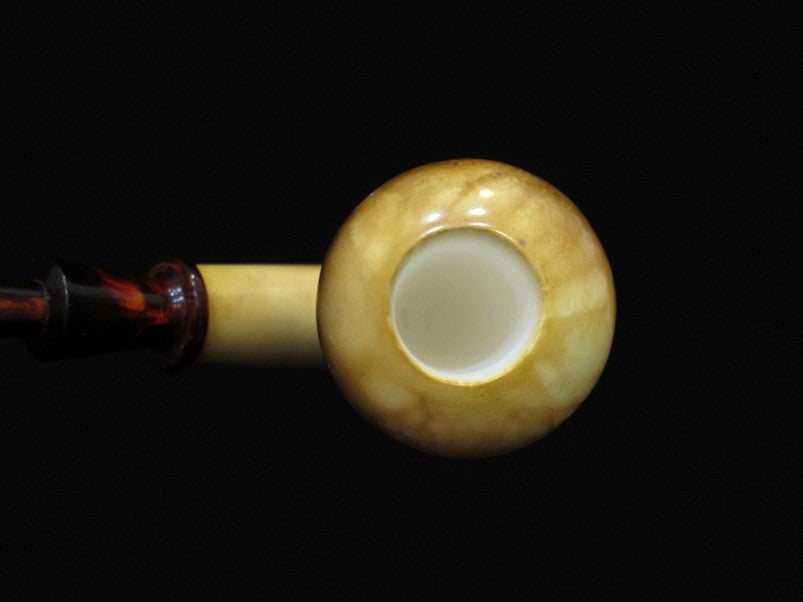 Brown Burning Art Massive Half Bent Calabash Solid Block Meerschaum Pipe 4741