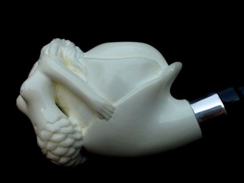 Mermaid Nude Turkish Block Meerschaum Pipe Mythological Acrylic Silver Ring 4519