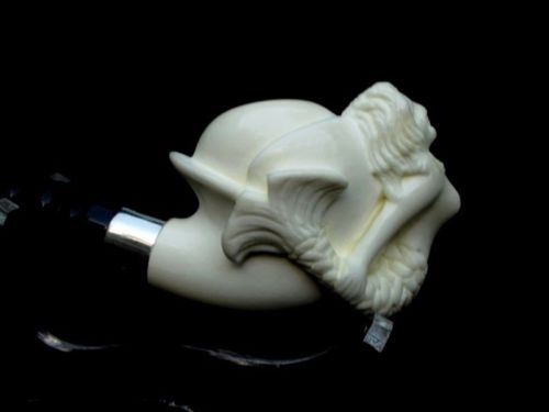 Mermaid Nude Turkish Block Meerschaum Pipe Mythological Acrylic Silver Ring 4519