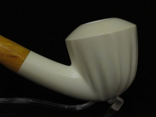 Smooth 3/4 Bent Paneled Apple Block Meerschaum Pipe Tobacco Smoking w/Case 3994