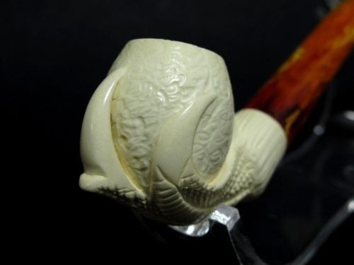 Eagle Claw & Egg Full Bent Small Meerschaum Pipe Block Hand made Long Stem 9834