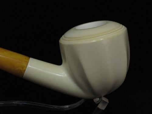 Smooth Paneled Striped Bent Apple Block Meerschaum Pipe Christmas Gift Case 2762