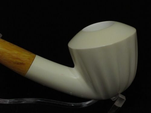 Smooth 3/4 Bent Paneled Apple Block Meerschaum Pipe Tobacco Smoking w/Case 3994