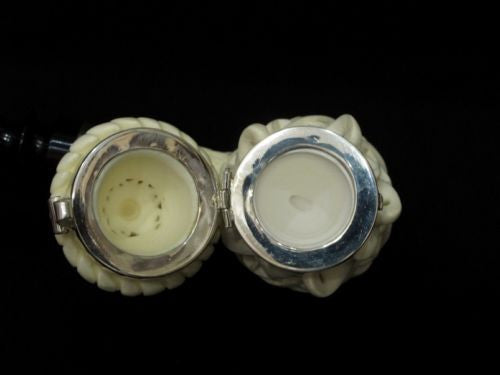 Ottoman Geometric Block Meerschaum Pipe w/a Lid, Silver Band, Acrylic Rare 7590