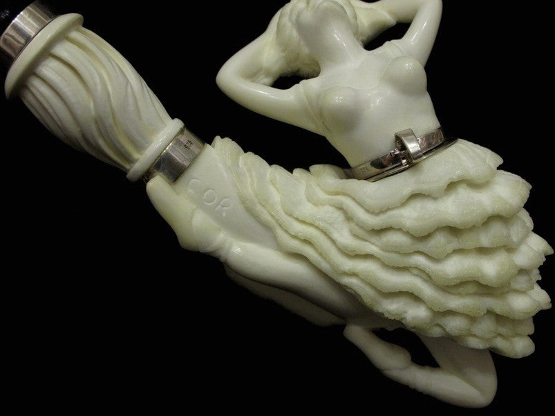 Dancing Ballerina Block Meerschaum Pipe w/Lid, Acrylic, 925 Silver Rare Big 6033