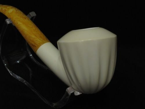 Smooth 3/4 Bent Paneled Apple Block Meerschaum Pipe Tobacco Smoking w/Case 3994