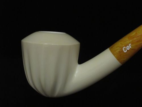 Smooth 3/4 Bent Paneled Apple Block Meerschaum Pipe Tobacco Smoking w/Case 3994