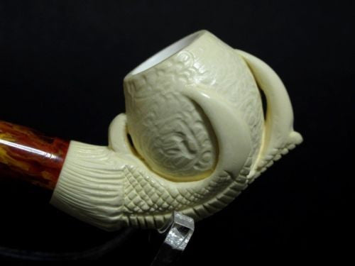 Eagle Claw & Egg Full Bent Small Meerschaum Pipe Block Hand made Long Stem 9834