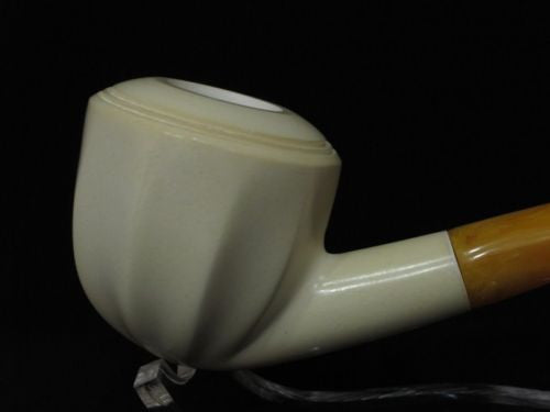 Smooth Paneled Striped Bent Apple Block Meerschaum Pipe Christmas Gift Case 2762