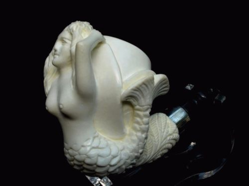 Mermaid Girl Turkish Block Meerschaum Pipe Silver Ring 3/4 Bent Acrylic Big 6919