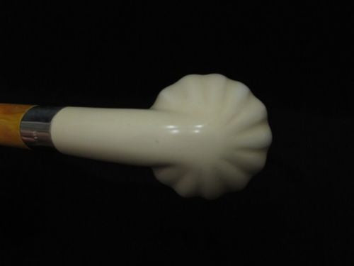 Paneled Bent Billiard Block Meerschaum Pipe Seafoam 925Sterling Silver Band 2867