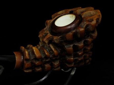 Natural Wooden looks Block Meerschaum Pipe Acrylic Stem Gift Case Cor Rare 3445