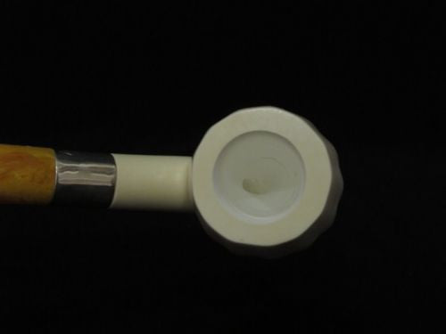 Paneled Bent Billiard Block Meerschaum Pipe Seafoam 925Sterling Silver Band 2867