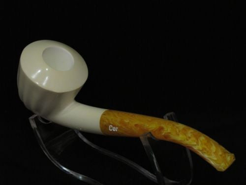Smooth 3/4 Bent Paneled Apple Block Meerschaum Pipe Tobacco Smoking w/Case 3994