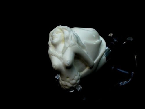 Mermaid Nude Turkish Block Meerschaum Pipe Mythological Acrylic Silver Ring 4519