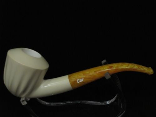 Smooth 3/4 Bent Paneled Apple Block Meerschaum Pipe Tobacco Smoking w/Case 3994